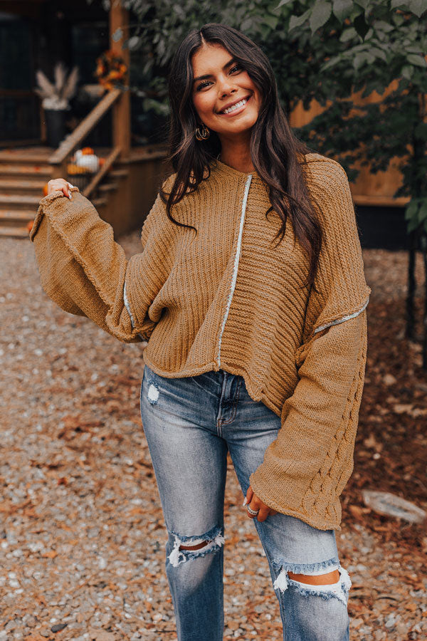 Premium Boho Knit Hoodie - Camel Cozy Edition