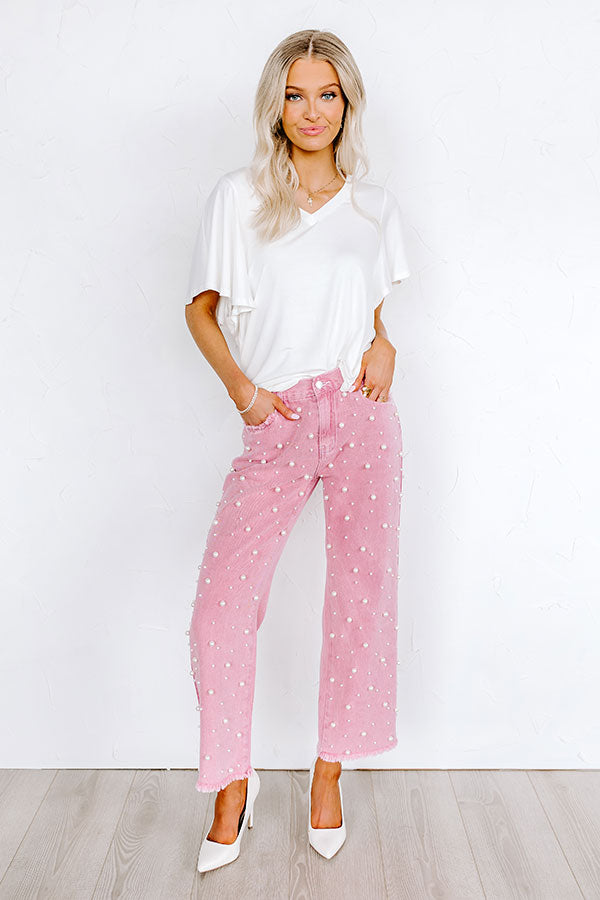 Premium Lovette High Waist Embellished Jeans - Ultimate Pink Denim