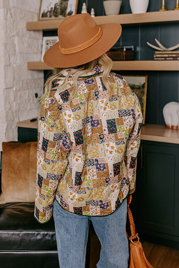 Premium Floral Quilted Jacket - Vintage Green & Yellow