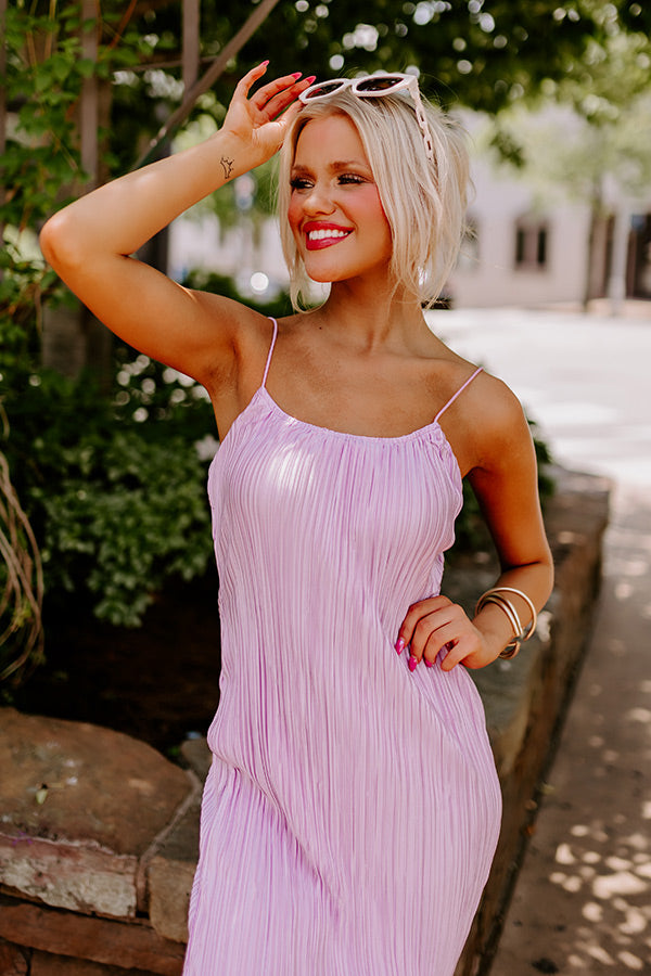 Premium Lavender Pleated Midi Dress - Flirty Frills Collection