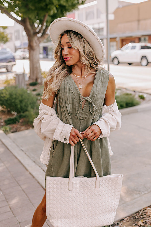 Ultimate Bae Watch Denim Romper - Olive Green