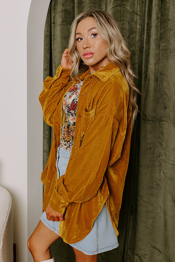 Premium Velvet Button-Up Top in Mustard - Ultimate Style Upgrade