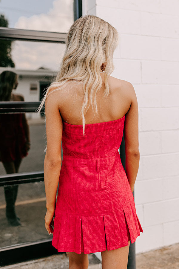 Ultimate Soho Style Corduroy Romper Dress - Red