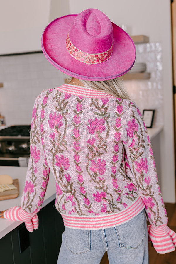 Premium Floral Dreams Knit Sweater - Pink & Ivory