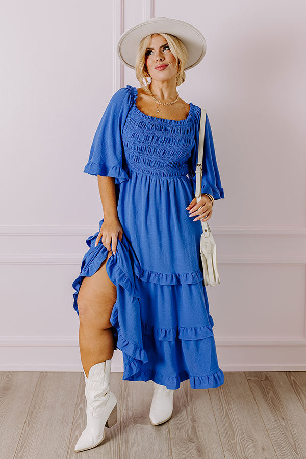 Premium Royal Blue Smocked Midi Dress – Ultimate Beach Elegance