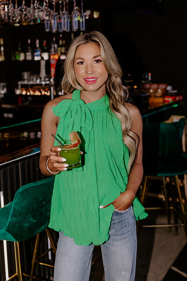 Premium Kelly Green Pleated Mock Neck Top