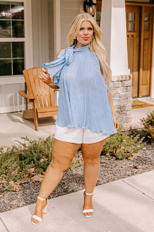 Premium Airy Blue Curves Pleated Top - Ultimate Flowy Style