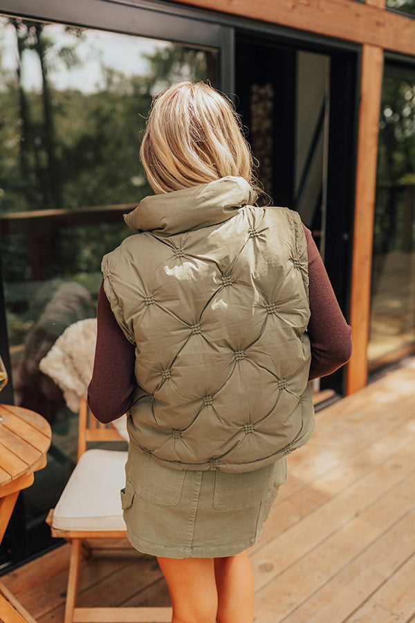 Premium Mountain Top Morning Puffer Vest - Olive