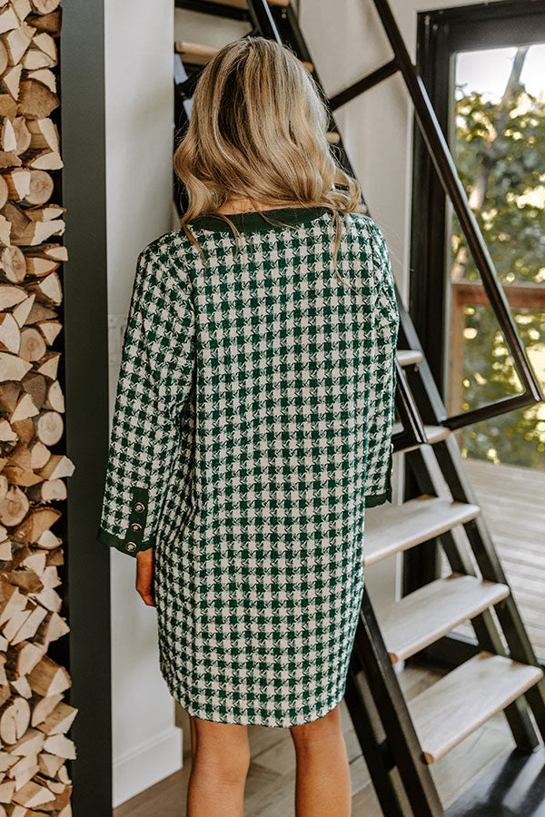 Premium Hunter Green Houndstooth Mini Dress - Ultimate Country Club Chic