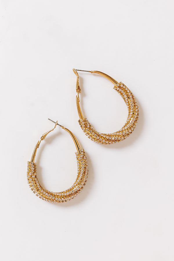 Ultimate Sparkle Hoop Earrings - Gold Oval Rhinestone Design