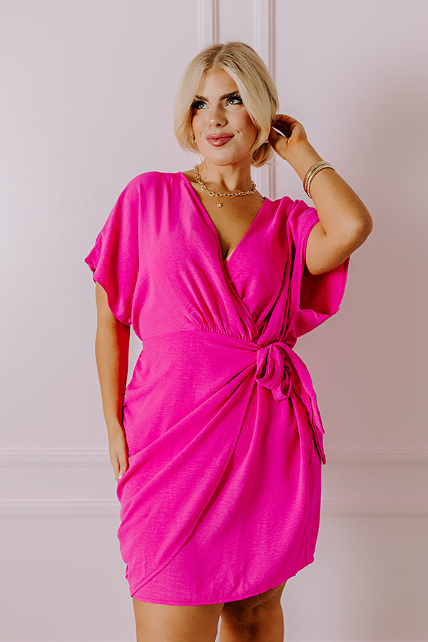 Ultimate Flirtation Mini Dress - Hot Pink Wrap Style