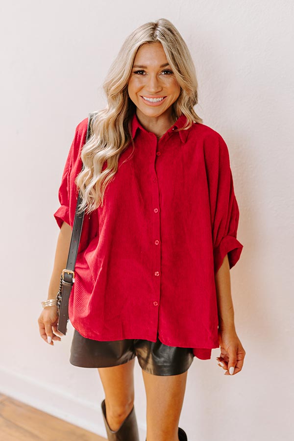 Ultimate Crimson Corduroy Button-Up for Effortless Fall Style