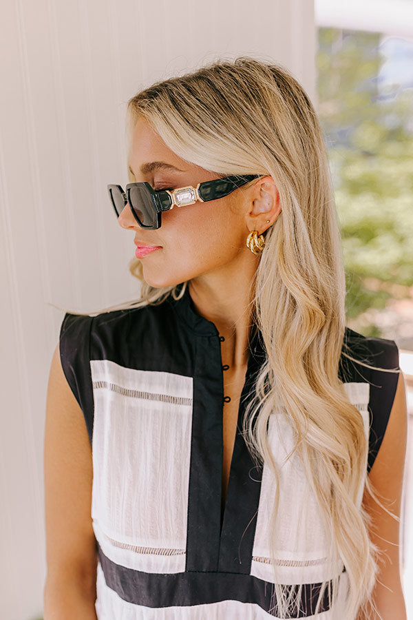 Premium Black Rectangular Sunnies with Gold Accents