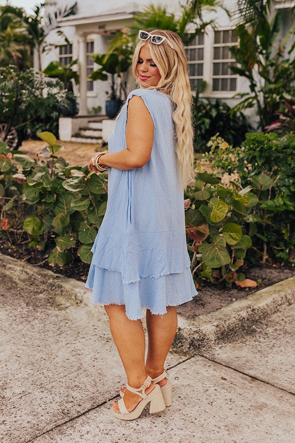 Premium Sky Blue Frayed Tiered Dress – Ultimate Summer Style