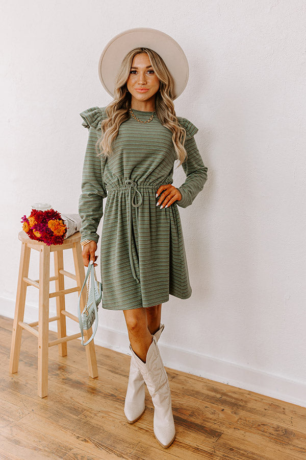 Premium Olive Stripe Mini Dress - Harvest Harmony Collection