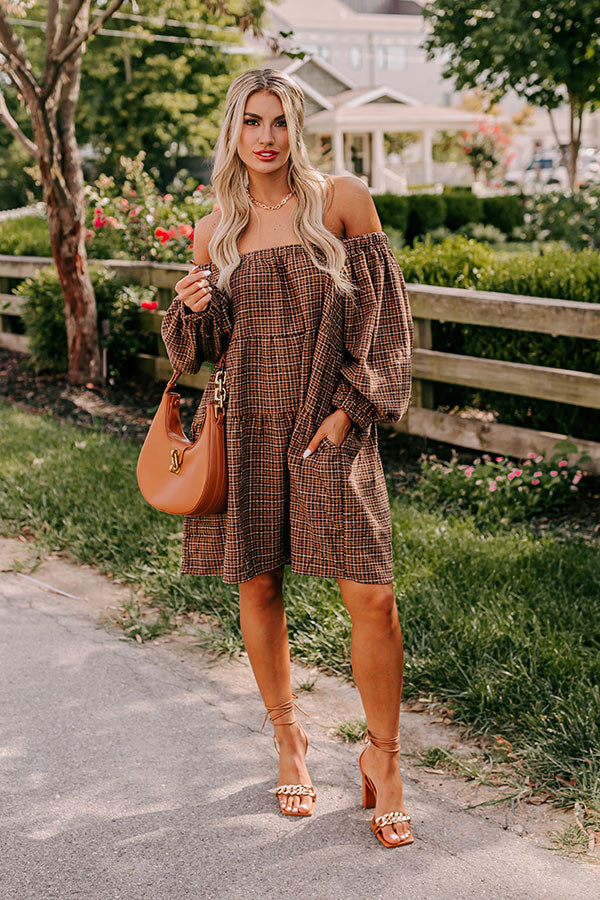 Premium Pumpkin Spice Plaid Mini Dress - Cozy Fall Essential