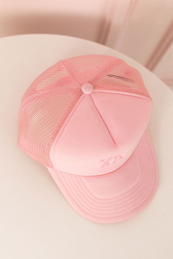 Premium Coquette Crush Embroidered Pink Bow Trucker Hat