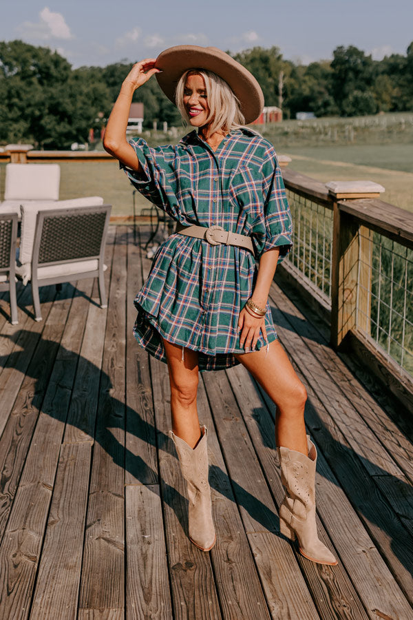 Premium Comfy Glam Flannel Tunic - Hunter Green Edition