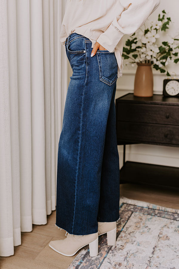 JUST USA Natalia Premium High Waist Wide Leg Jeans - Dark Wash | Ultimate Casual Chic Style