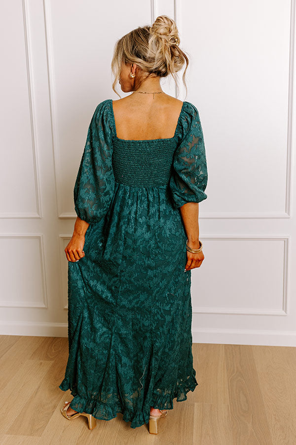 Premium Elegance: Sweetest Secret Jacquard Maxi Dress in Hunter Green