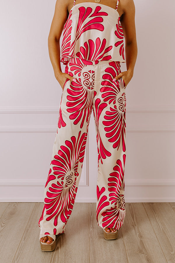 Ultimate Hawaiian Paradise Satin High Waist Pants - Fuchsia