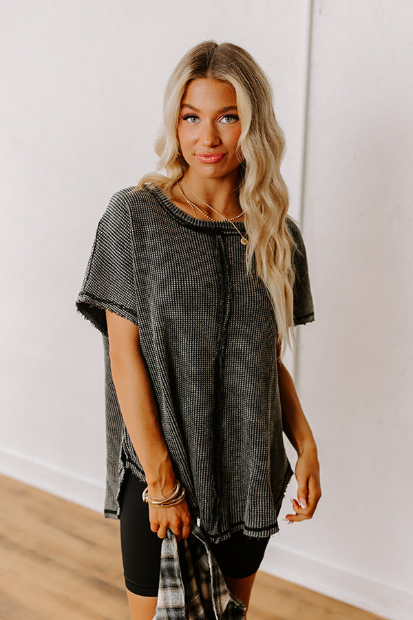 Premium Vintage Black Waffle Knit Top - Ultimate Everyday Style