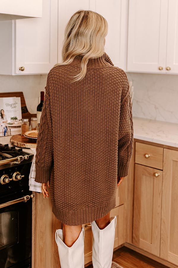 Premium Espresso Cable Knit Sweater Dress - Ultimate Cozy Style