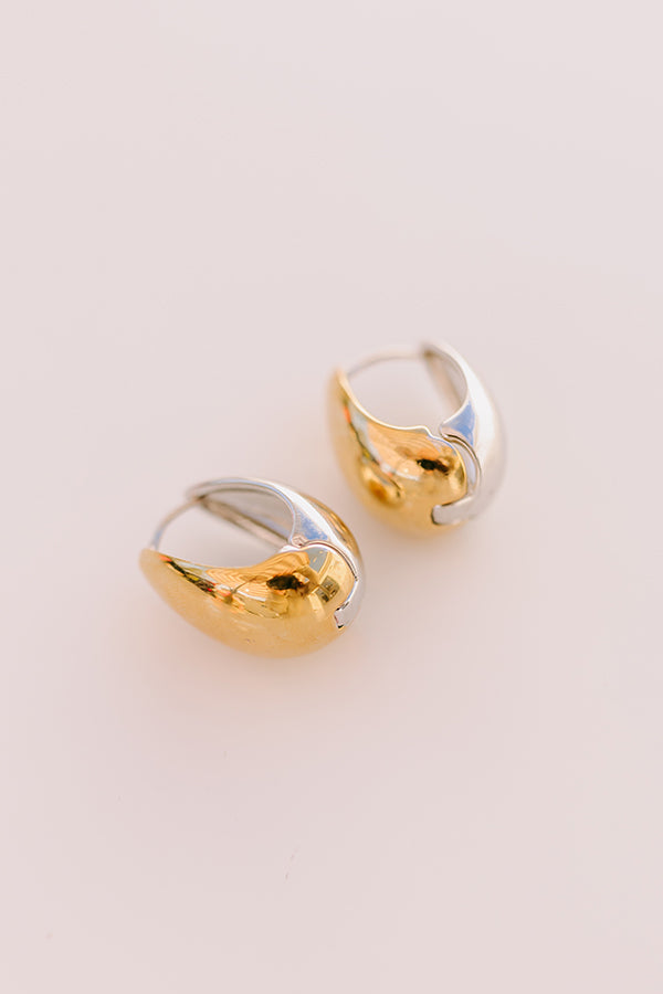 Premium Mixed Metal Tear Drop Huggie Earrings
