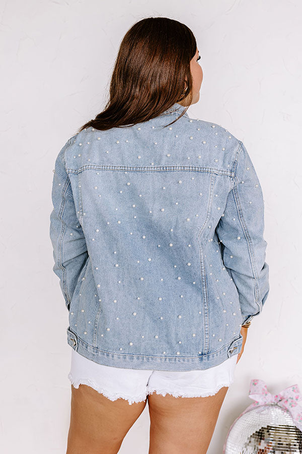 Premium Juni Embellished Denim Jacket - Light Wash Curves