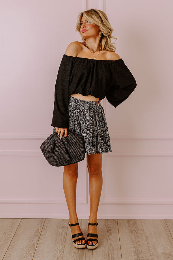 Ultimate Black Scrolling By Crop Top - Premium Fit & Style