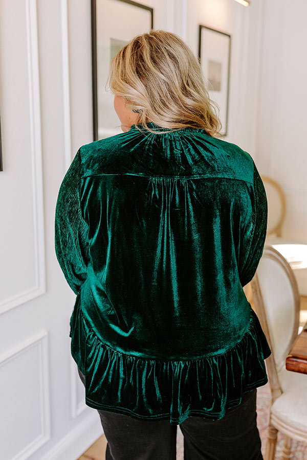 Premium Velvet Statement Top - Hunter Green