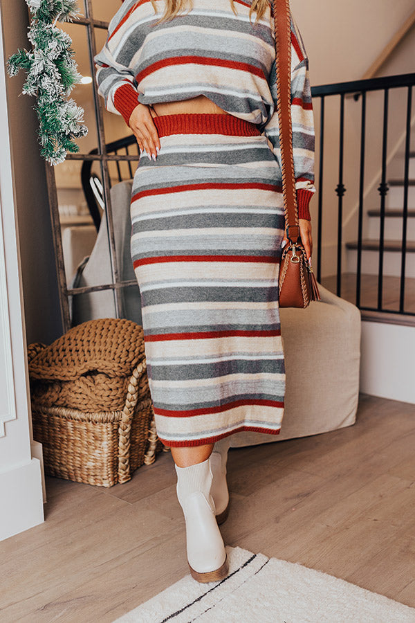 Premium Mulled Wine Striped Knit Skirt - Ultimate Curve Flattering Design