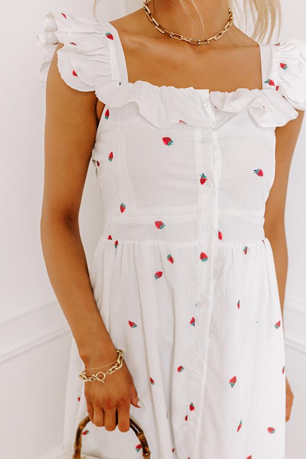 Premium Strawberry Kisses Button Down Midi Dress