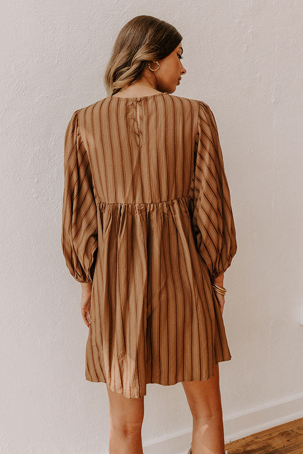 Premium Vermont Stroll Stripe Mini Dress in Mocha - Ultimate Casual Chic