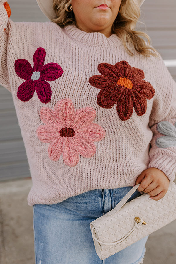 Premium Wine Country Knit Sweater with Floral Charm