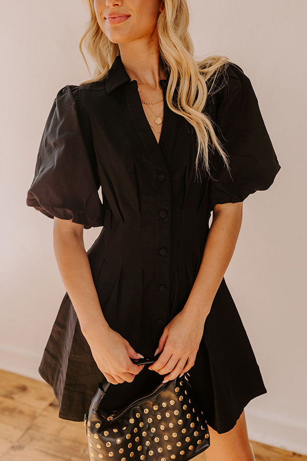 Ultimate Chic Black Button Down Mini Dress - Turn Heads Instantly