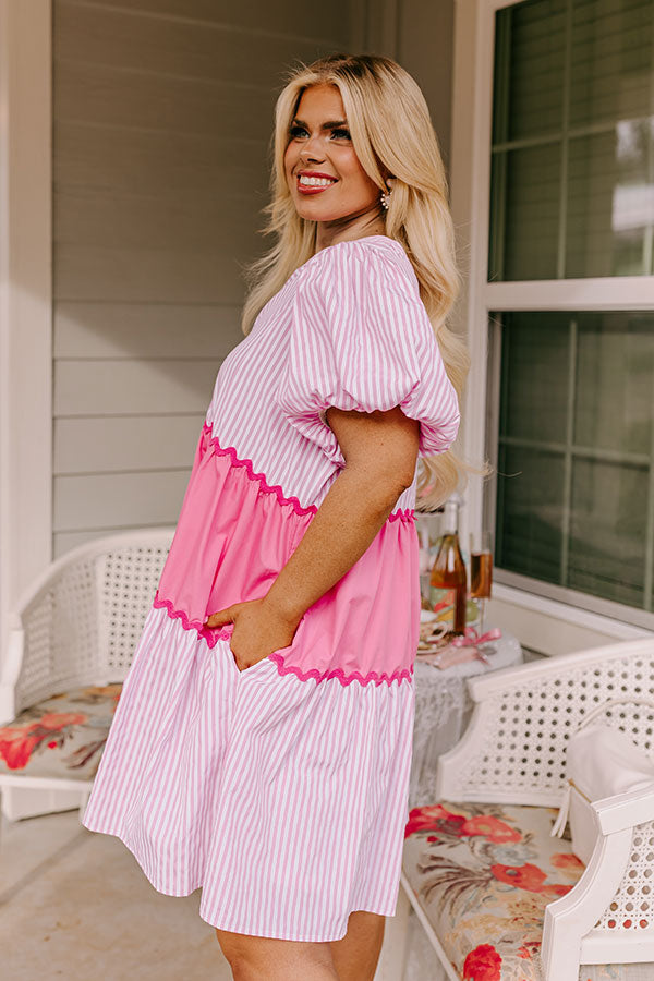 Premium Nautical Dreams Shift Dress - Pink Curves & Stripes