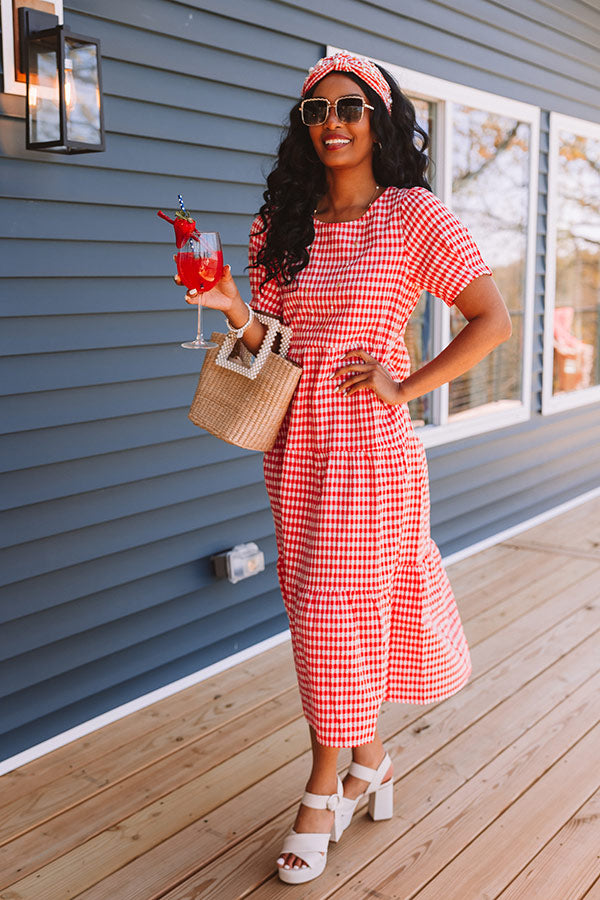 Premium Freedom Rings Gingham Midi Dress