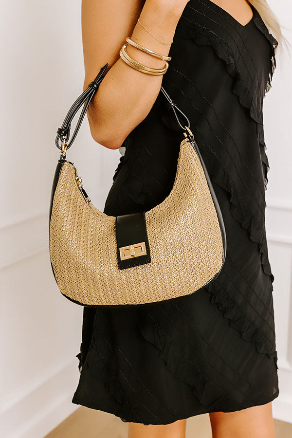 Premium Black Woven Purse with Detachable Strap