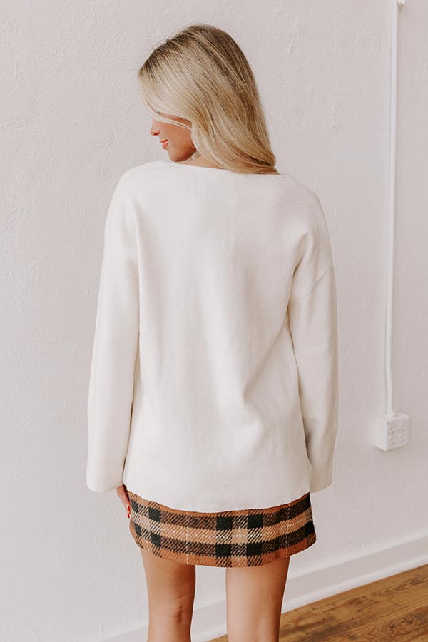 Premium Cream Knit Sweater Top with Gold Accents