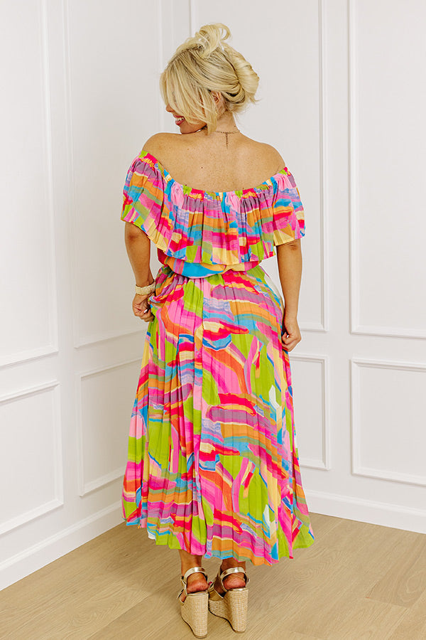 Premium Tropical Antigua Pleated Midi Dress