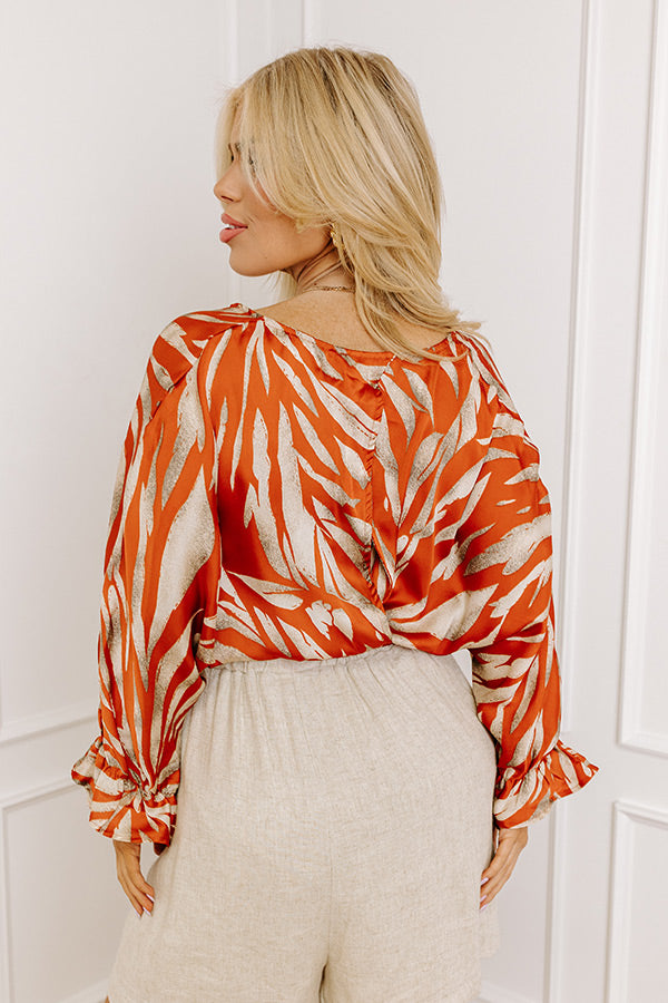 Premium Satin Zebra Print Top - Elegant V-Neck Design