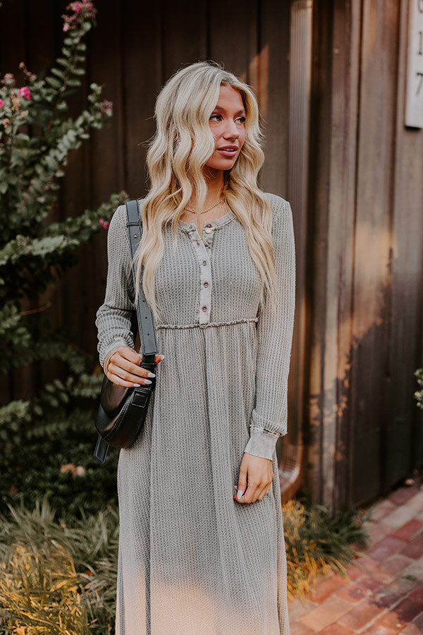 Premium Cozy Moment Waffle Knit Maxi Dress - Grey