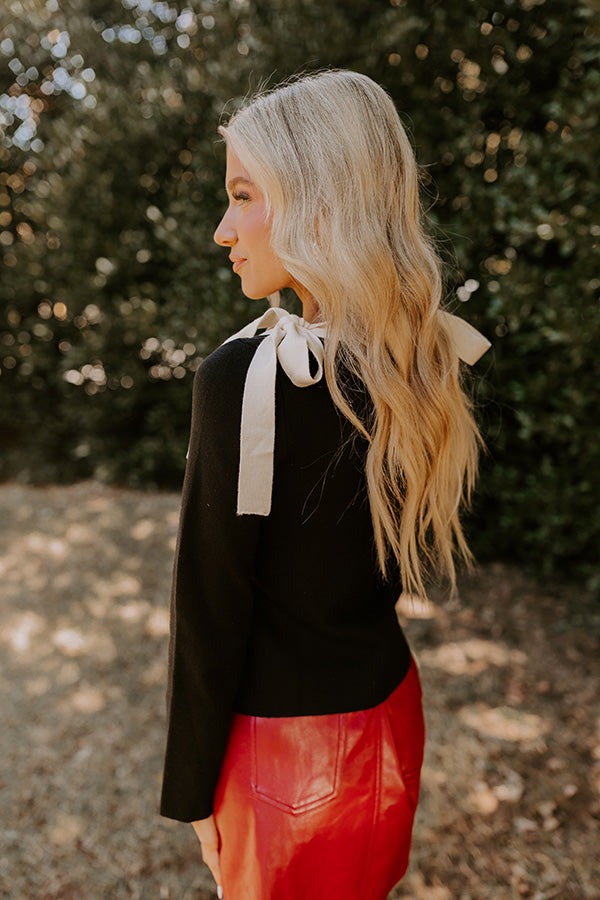 Premium Black Knit Top with Bow Accents