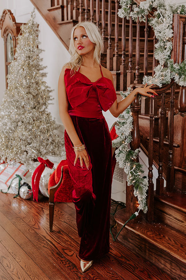 Ultimate Holiday Party Velvet Jumpsuit in Premium Wine