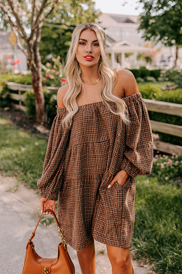 Premium Pumpkin Spice Plaid Mini Dress - Cozy Fall Essential