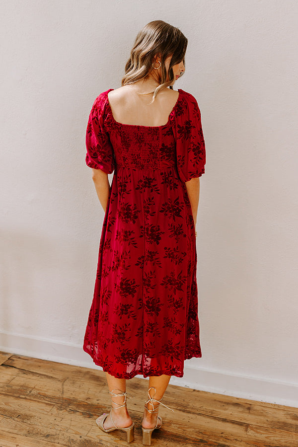 Premium Merlot Muse Velvet Burnout Midi Dress