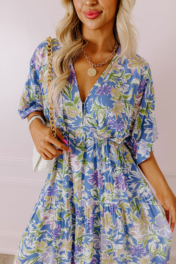 Premium Periwinkle Blossom Breeze Maxi Dress