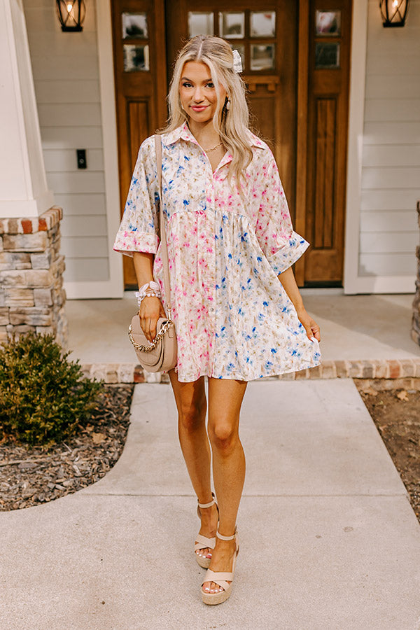 Premium Seaside Peace Shift Dress - Floral Elegance