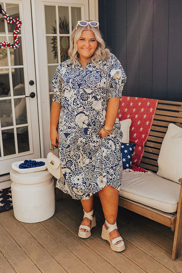 Premium Navy Curves Paisley Midi Dress - Sunday in St. Cloud